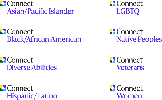 A list of AryX  Markets’s Connectivity Groups: Asian/Pacific Islander; Black/African American; Diverse Abilities; Hispanic/Latino; LGBTQ+; Native Peoples; Veterans; Women.